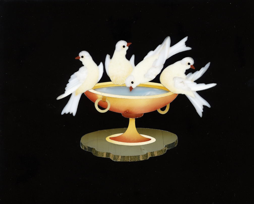 Ariadne cup with doves in stone mosaic