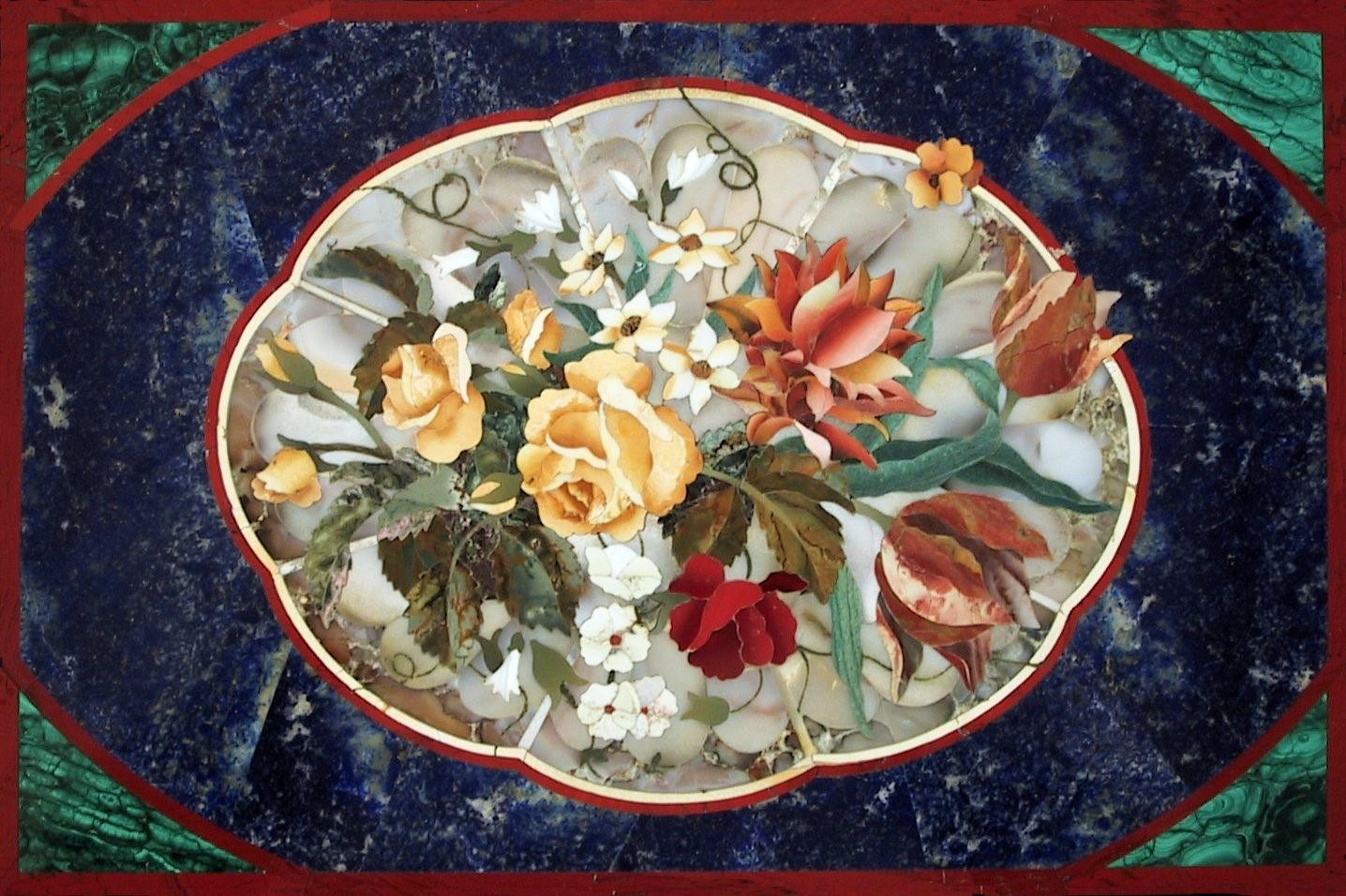 Floral tray with bouquet in stone mosaic